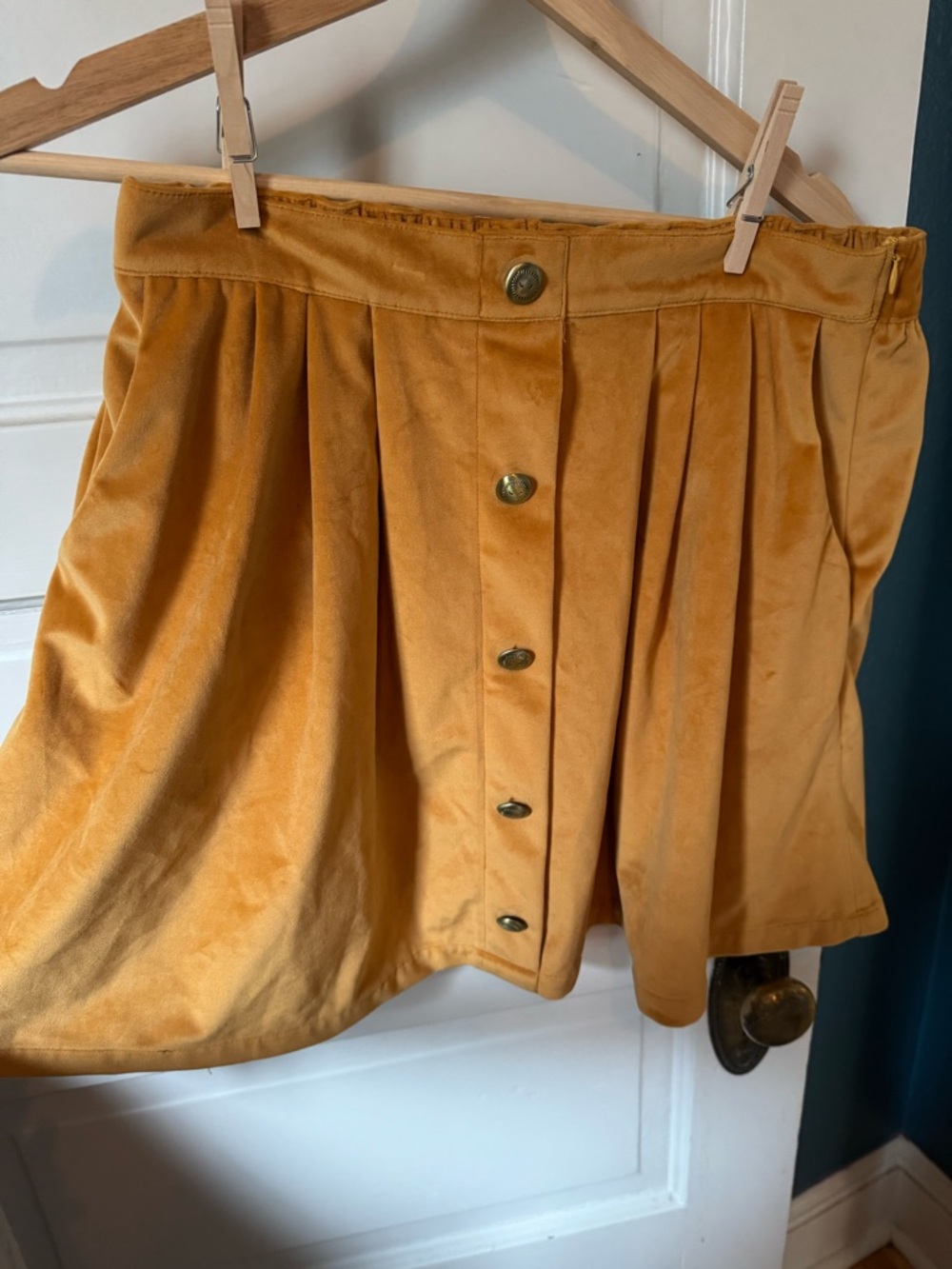 Tuesday of California High-Waist Velvet Button-Front Mini Skirt in Leo Gold